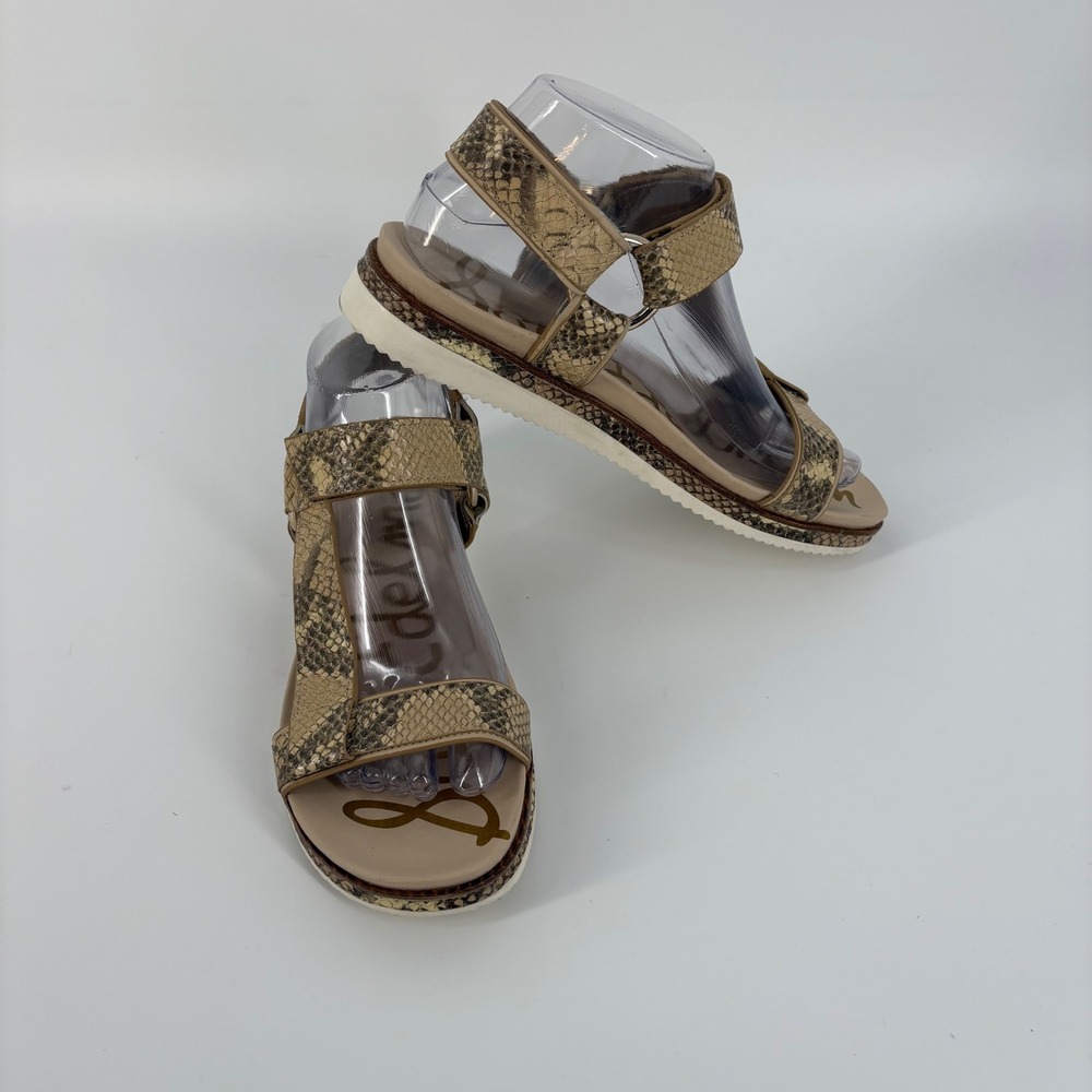 Sam Edelman Annalise Sport Sandal Wn 7.5 Tan Snakeskin Embossed Platform Strappy